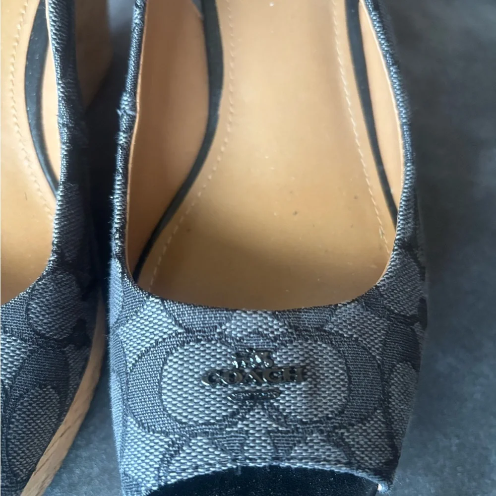 Coach Black and Gray Wedge Slingback Sandals - Picture 2 of 4